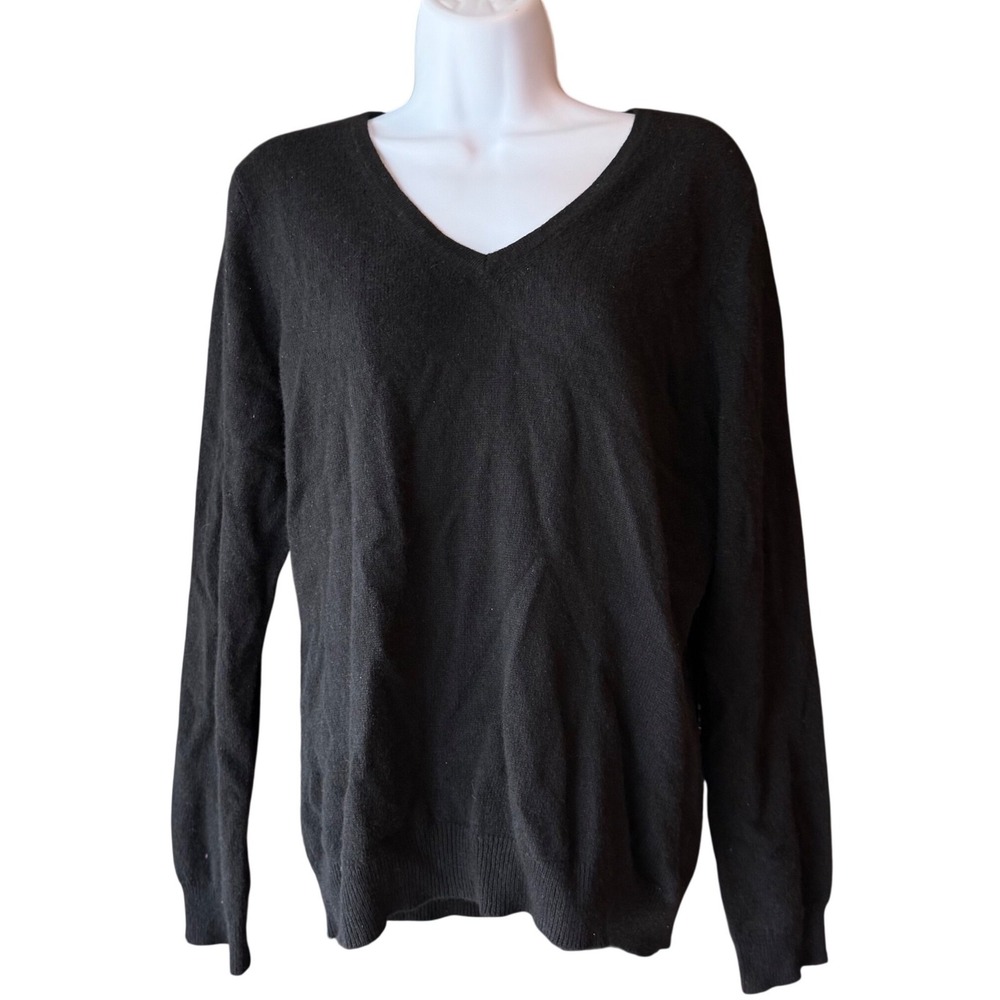 Charter Club Luxury Cashmere Sweater Black V Neck‎ Pullover Women's Size P/XL
